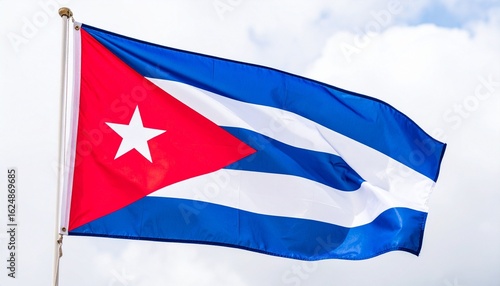 Cuban flag with red triangle and white star, waving against a cloudy sky. Free Download Cuban flag with red triangle and white star, waving against a cloudy sky. - GFXLoad
