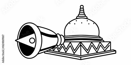 Illustration of a stupa with a kot kimbula and a conical spire in black and white outline style