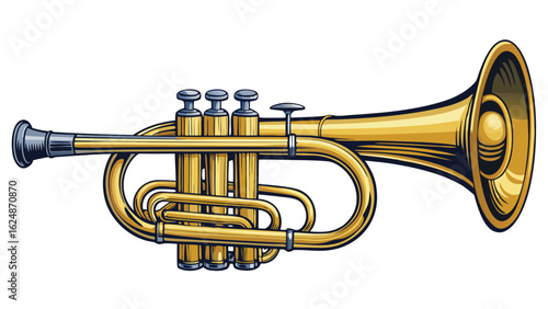A monochrome drawing of a trumpet, emphasizing its elegant form and musical features..eps