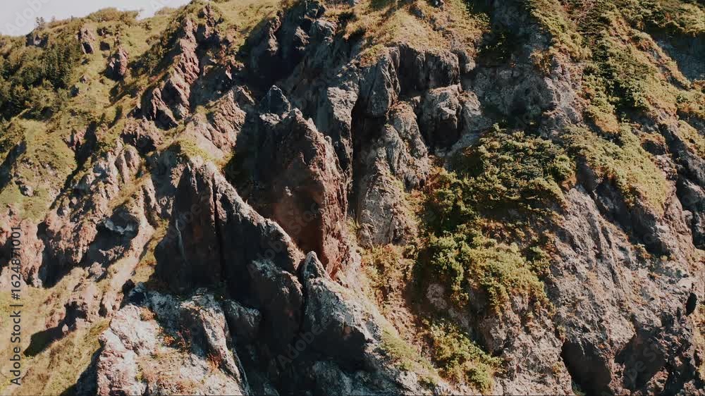 Fly around the rock overlooking the mountains. Mountain range. Sakhalin. Fly around the rock overlooking the mountains. Mountain range. Sakhalin.