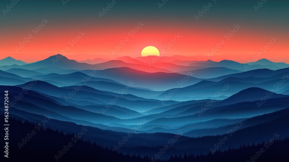 Fototapeta premium Minimalist mountain landscape vector with pastel gradients and clean lines
