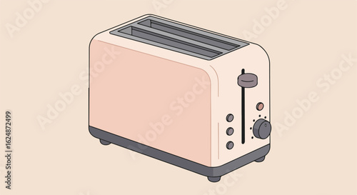 Toaster with settings, on beige background, for breakfast toast, food prep appliance