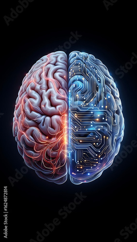 3D medical illustration of a human brain with intelligence and mind elements, showing anatomy and neurology through a blue abstract x-ray concept, AI generated	
