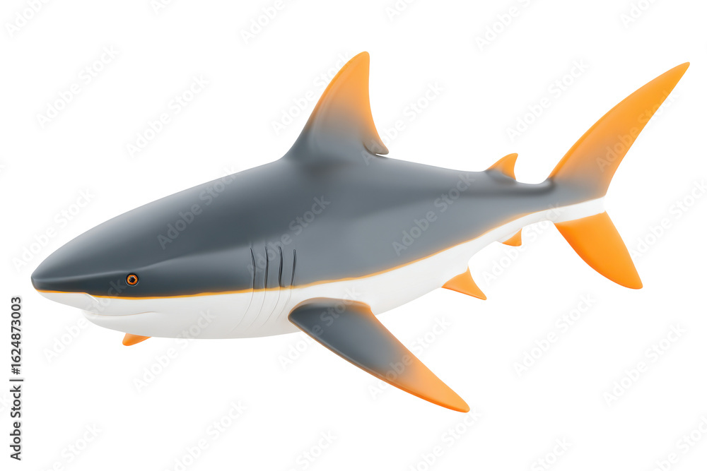 Fototapeta premium Swimming shark toy underwater play area plastic model fun environment. Isolated on transparent background, png.
