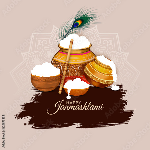 Happy Janmashtami Hindu Indian traditional festival greeting card