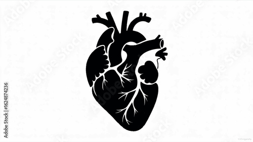Minimalist black and white anatomical human heart illustration