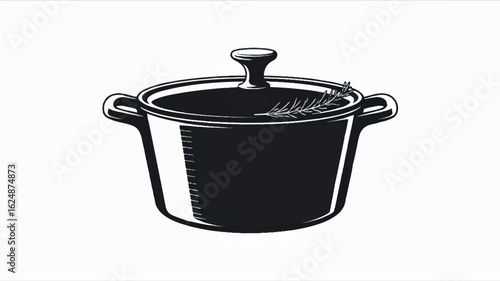 Black and white silhouette illustration of a cast iron cooking pot with a lid