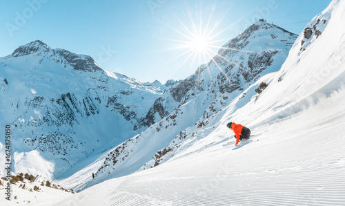 Obraz na plátně Panoramic Skiing View in the Lech Alps