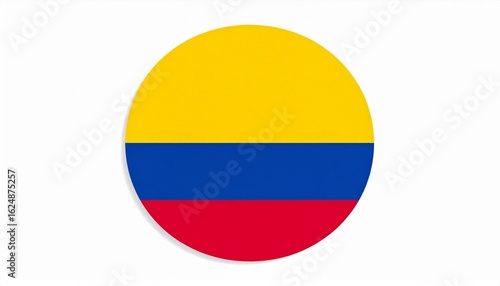 Colombia national flag in circular format with horizontal yellow, blue, and red stripes, yellow occupying top half, symbolizing national identity and Latin American heritage, isolated on plain backgro Free Download Colombia national flag in circular format with horizontal yellow, blue, and red stripes, yellow occupying top half, symbolizing national identity and Latin American heritage, isolated on plain backgro - GFXLoad