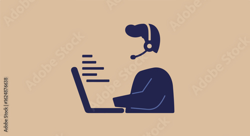 Helpline operator with laptop, answering, and solving issues remotely