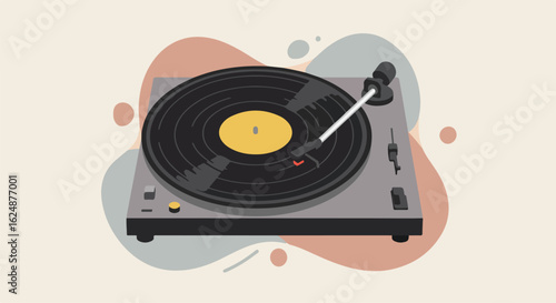 Playing Vinyl Record on Turntable. Abstract background, for music marketing material