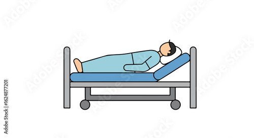Patient resting in a wheeled hospital bed, white background use for medical illustrations