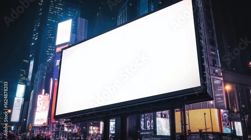 Times Square Blank Billboard at Night:  Advertising Mockup in Vibrant Cityscape