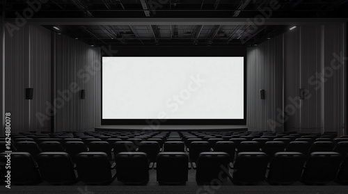 Cinema hall with auditorium watching movie on blank screen mockup