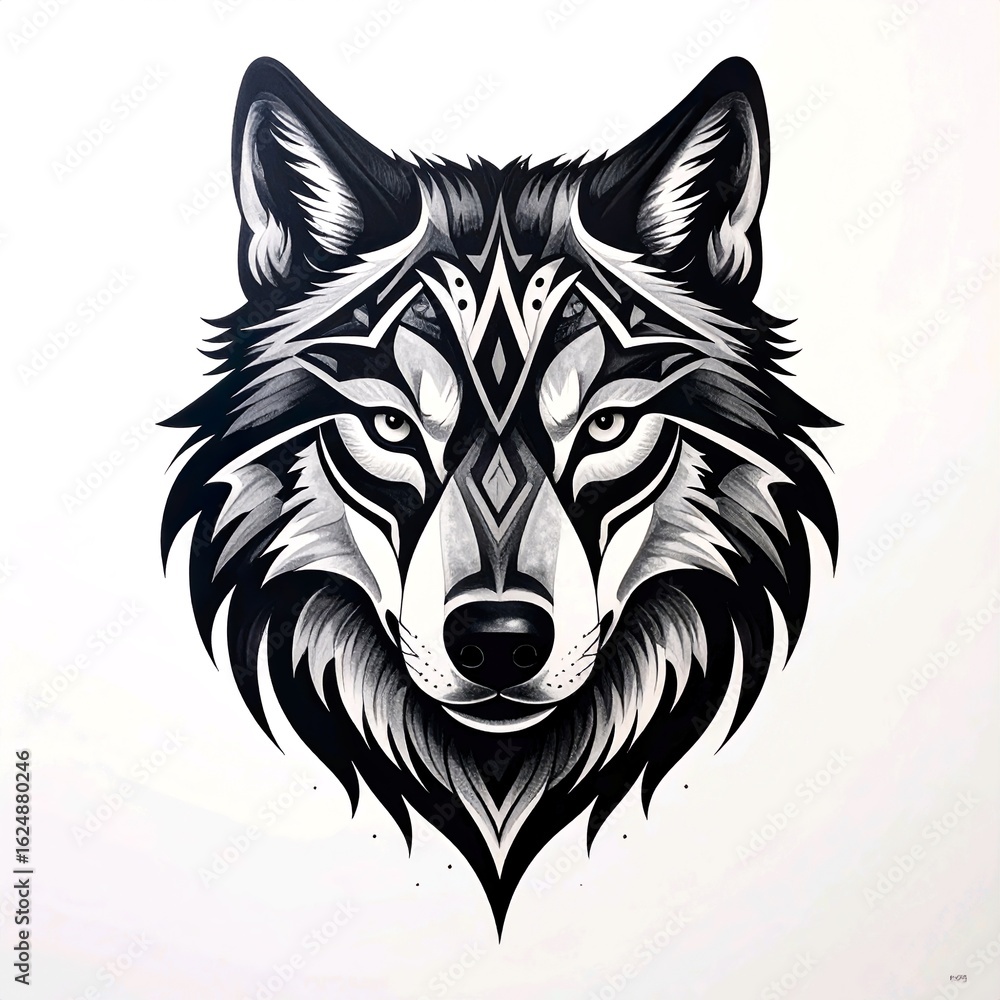 Naklejka premium Tribal Wolf Head Tattoo Style Drawing