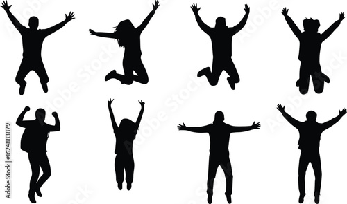  group of people jumping for joy, isolated on white background
