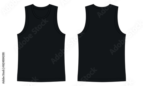 Tank tops technical drawing fashion flat sketch vector illustration black color  template front and back
