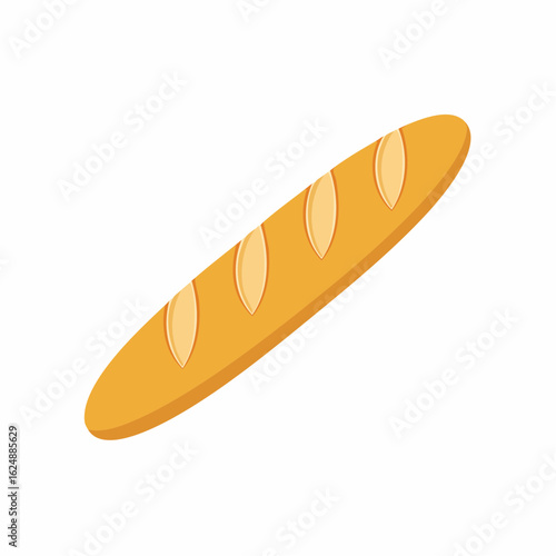 Freshly Baked Golden Brown Baguette with Sliced Top Crust Vector Illustration