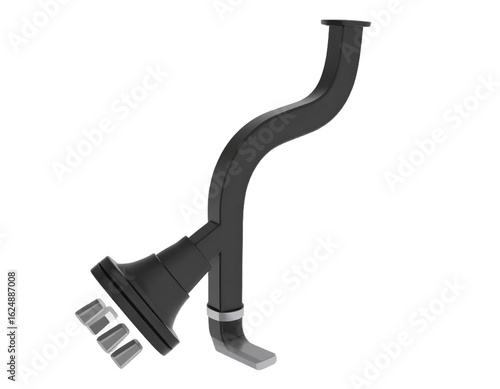 Abstract Black Geometric Pipe Structure Isolated on Transparent Background with Angular Sections