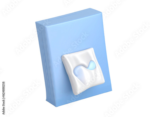 Abstract Light Blue Block With Attached White Object And Water Drops Isolated on Transparent Background