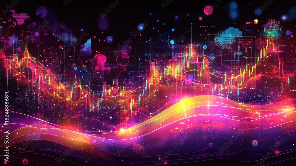 Fototapeta premium Vibrant financial market data visualization with dynamic light display