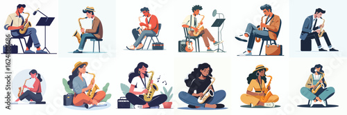 Soulful Melodies: A Creative Collection of Illustrations Showcasing the Passionate Art of Saxophone Players