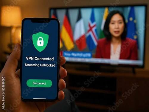 Hand Holding Smartphone with VPN Connected for Streaming Unblocked Content