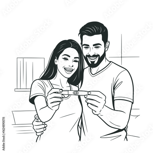 Excited Couple Celebrating a Positive Pregnancy Test Result