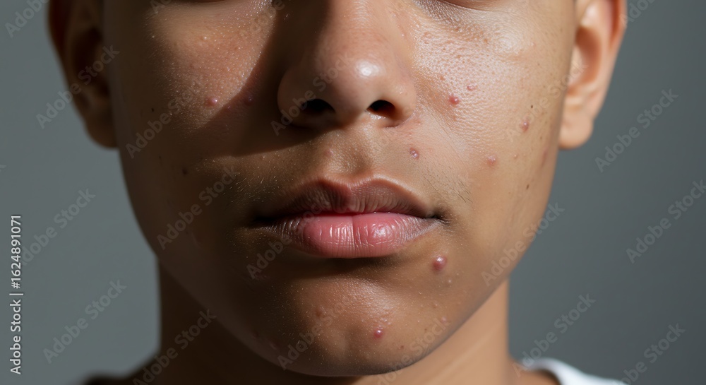 Fototapeta premium Skin Imperfections: Close-Up of a Young Person's Face