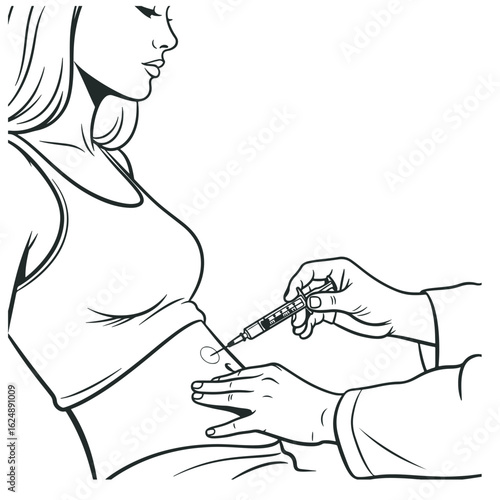 IVF and infertility treatment concept, woman have injection on her belly.