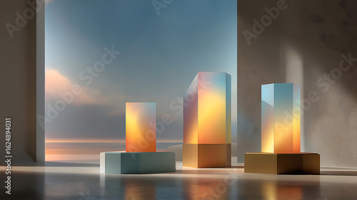 Wallpaper Mural Abstract Geometric Columns At Sunset With Reflective Surfaces Torontodigital.ca