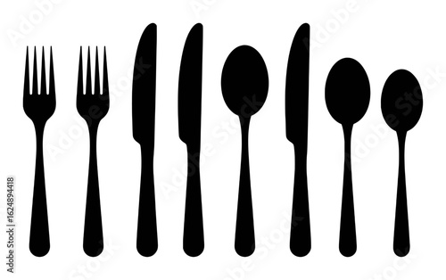 Black silhouette cutlery collection forks knives spoons knife utensil