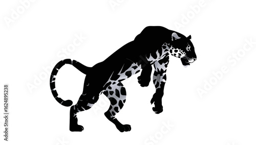 Leopard Silhouette - Stealthy Big Cat in Stalking Pose, Detailed Spots & Muscular Form - EPS, SVG