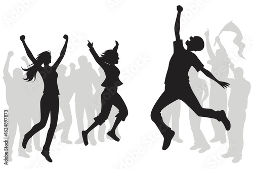silhouettes of a lively crowd jumping and dancing