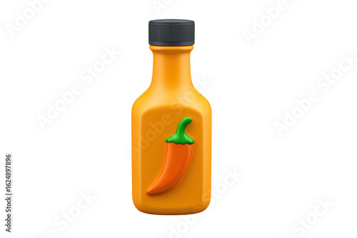 Spicy sauce bottle kitchen counter product photography indoor close-up. Isolated on transparent background, png.