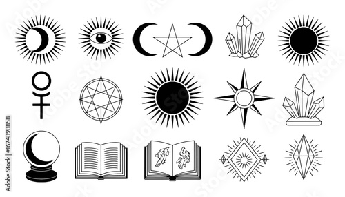 Mystical Celestial Symbols And Occult Objects Collection moon star