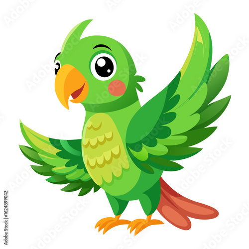 Playful conure bird with bright green plumage