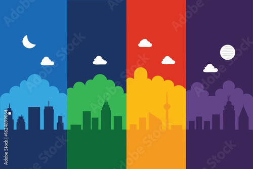 skyline at different times of day vector set   (1).eps