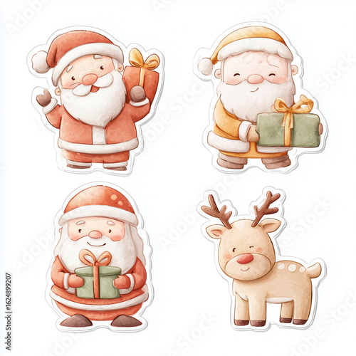 Set of stickers, cute Santa Claus	