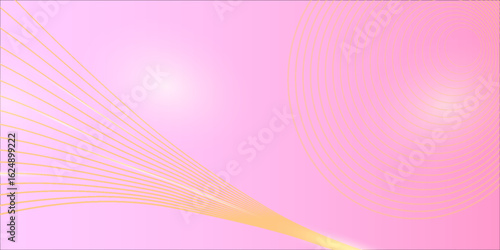 Soft abstract background with flowing yellow curved lines and concentric circles on a pink gradient backdrop. Elegant and modern design perfect for beauty