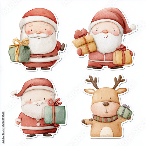 Set of stickers, cute Santa Claus	