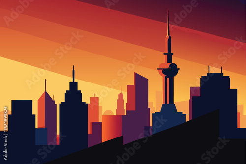 skyline in bold colors with deep shadows  .eps
