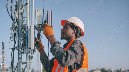 Technician Works on Antenna Replacement at Midday