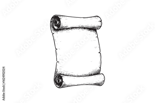 Old Scroll with Curled Edges – Vintage Line Drawing