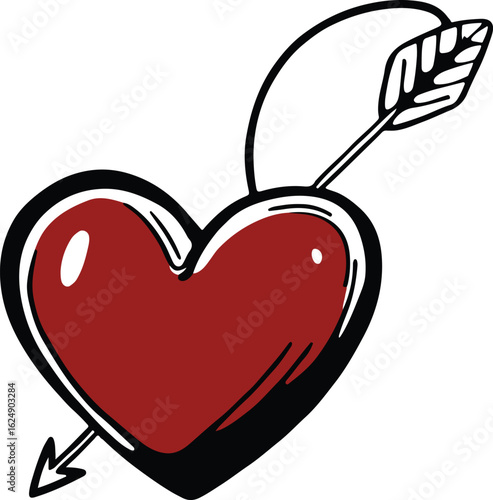 Heart with Arrow - Hand-Drawn Valentine's Day and Love Symbol Illustration