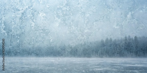 Winter landscape with frozen lake and forest, creating a cold and frosty scene with ice and snow, perfect for a christmas or holiday background