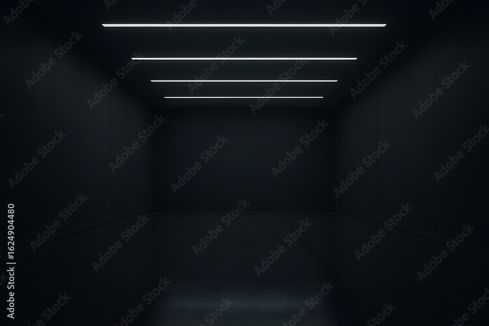 Obraz premium Dark modern hallway with linear led lighting