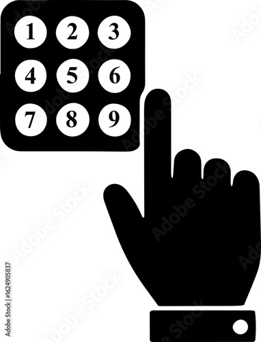 Silhouette icon of a hand entering a numeric pin code.
