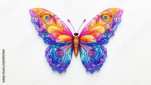 Vibrant Rainbow Butterfly Isolated on White background
