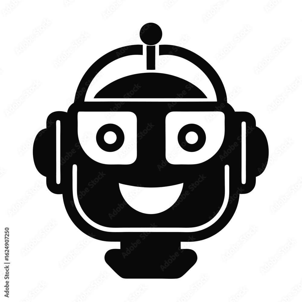 Fototapeta premium Friendly Robot Head Icon Illustration Artificial Intelligence Mascot Technology Automation Future Design Simplistic Modern Robotic Face with Antenna